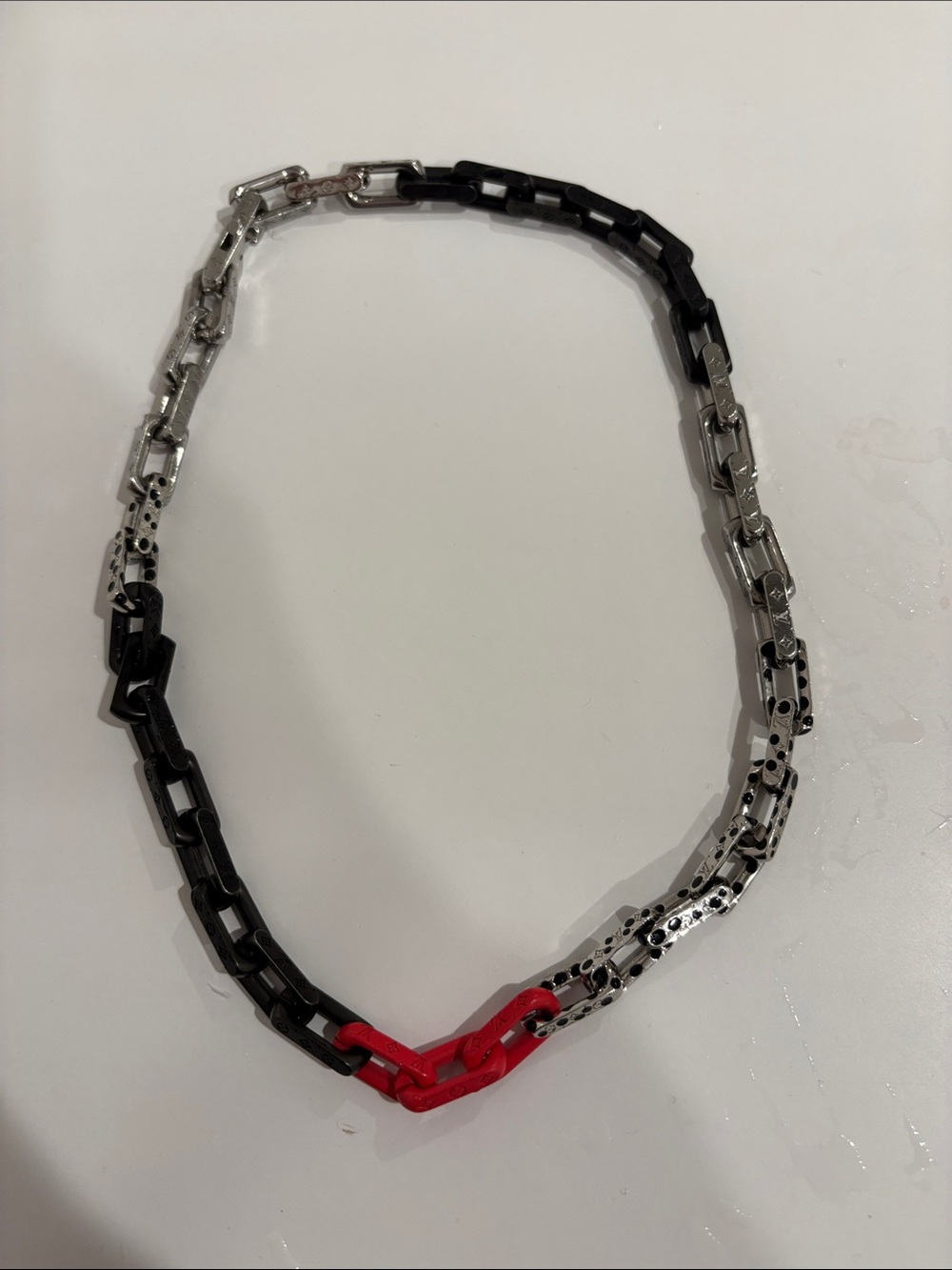Louis Vuitton Chain Link Necklace with Red Accent